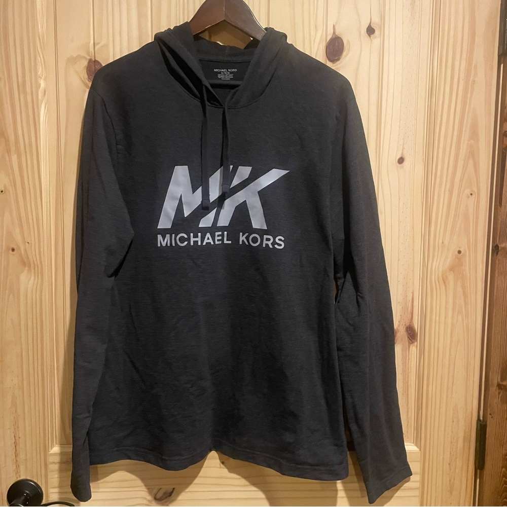 Michael Kors Men’s MK Logo Hoodie Loungewear Light Sweater Pullover Gray Size XL